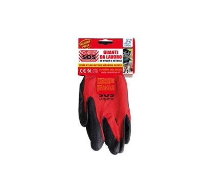 [30.35245] Pair of Work Gloves Nylon/ Nitrile Red/ Black