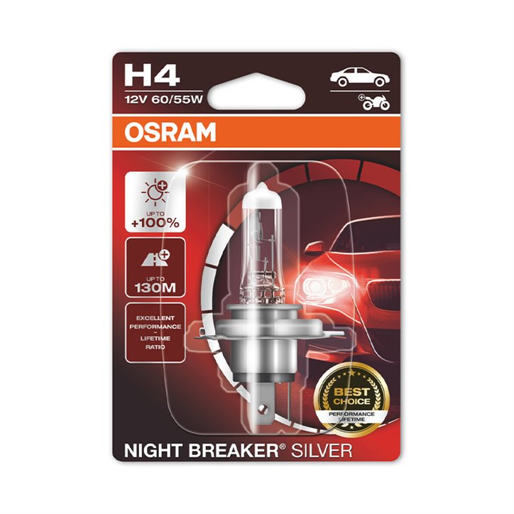 Lampe H4 12V 60/55W OSRAM Night Beaker® Silver Blister