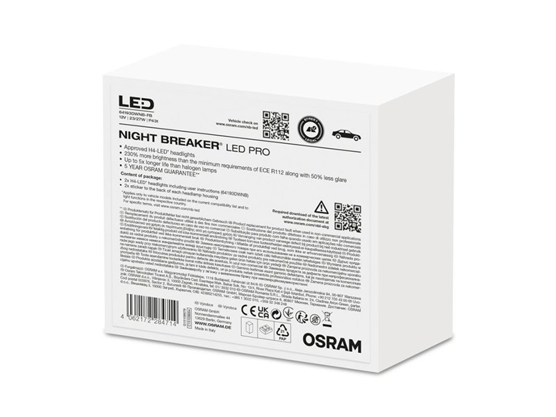 Kit 2 Lampes LED H4 12V/27W OSRAM Night Breaker LED PRO Kit Kit 2 Lampes LED H4 12V/27W OSRAM Night Breaker LED PRO Kit
