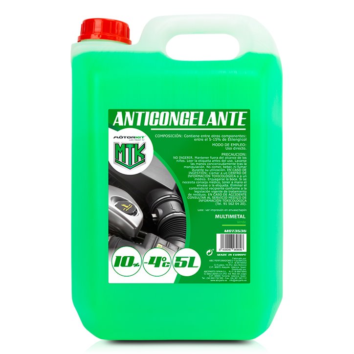 Anticongelante 5L MOTORKIT 10% Verde OAT – Proteção -4°C