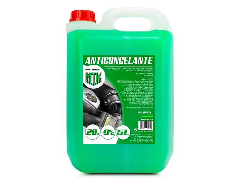 Anticongelante 5L MOTORKIT 20% Verde OAT – Proteção -9°C