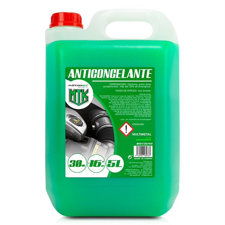 Anticongelante 5L MOTORKIT 30% Verde OAT - Protección -16°C