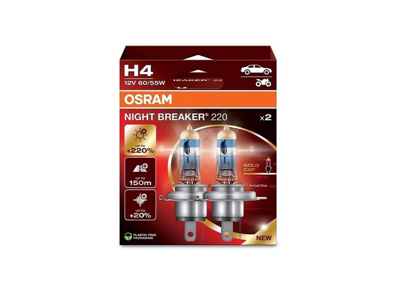 Kit 2 Lamps H4 12V 60/55W OSRAM Night Beaker® 220 HB Kit 2 Lamps H4 12V 60/55W OSRAM Night Beaker® 220 HB