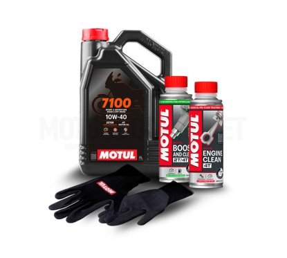 Pack de mantenimiento MOTUL Premium Moto 4T 7100 10W40 4L