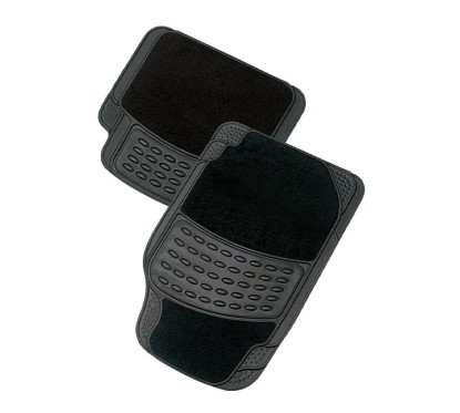 Set of 4 Rubber & Carpet Mat - PARIS - Black