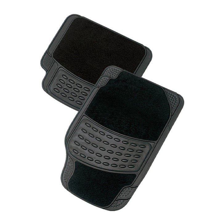 Set of 4 Rubber & Carpet Mat - PARIS - Black