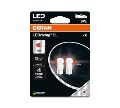 Kit 2 Lâmpadas LED W5W 12V/1W OSRAM LEDriving® SL RED Blister