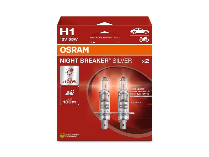 Kit 2 Lâmpadas H1 12V/55W OSRAM Night Breaker® Silver HB