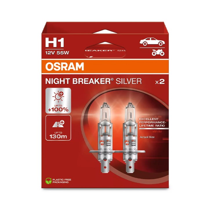 Kit 2 Lâmpadas H1 12V/55W OSRAM Night Breaker® Silver HB