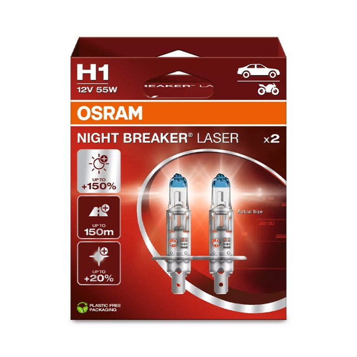Kit 2 Lâmpadas H1 12V/55W OSRAM Night Breaker® Laser HB