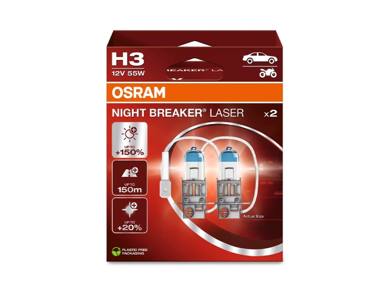 Kit 2 Lampes H3 12V/55W OSRAM Night Breaker® Laser HB Kit 2 Lampes H3 12V/55W OSRAM Night Breaker® Laser HB