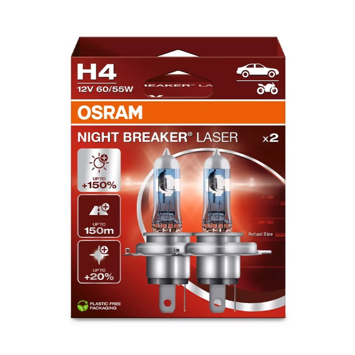 Kit 2 Lámparas H4 12V 60/55W OSRAM Night Beaker® Laser HB