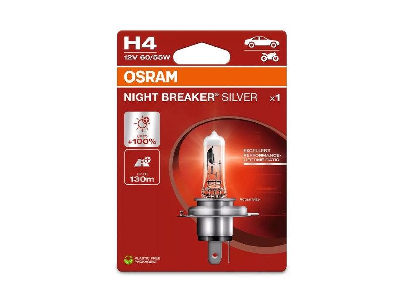Lâmpada H4 12V 60/55W OSRAM Night Beaker® Silver Blister Lâmpada H4 12V 60/55W OSRAM Night Beaker® Silver Blister