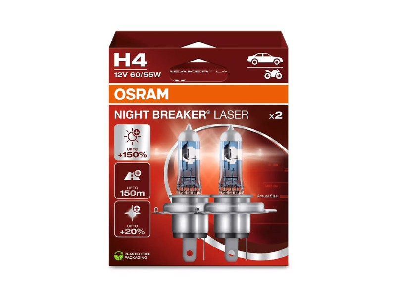 Kit 2 Lâmpadas H4 12V 60/55W OSRAM Night Beaker® Silver HB Kit 2 Lâmpadas H4 12V 60/55W OSRAM Night Beaker® Silver HB