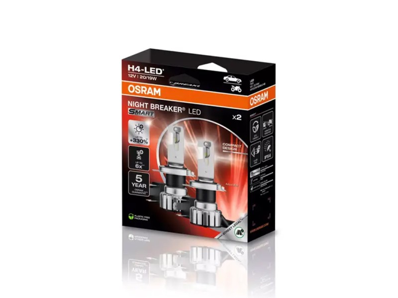 Kit 2 Lâmpadas LED H4 12V 20/19W OSRAM Night Breaker LED SMART Kit 2 Lâmpadas LED H4 12V 20/19W OSRAM Night Breaker LED SMART