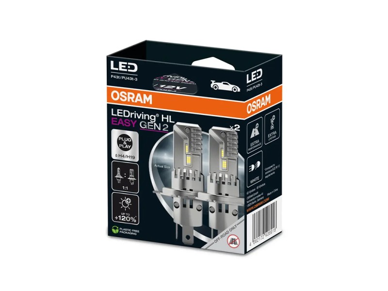 Kit 2 Lâmpadas LED H4/H19 12V/24W OSRAM LEDriving HL EASY GEN2 Kit 2 Lâmpadas LED H4/H19 12V/24W OSRAM LEDriving HL EASY GEN2