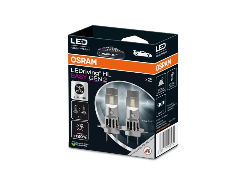 Kit 2 Lampes LED H7/H18 12V/16W OSRAM LEDriving HLM EASY GEN2