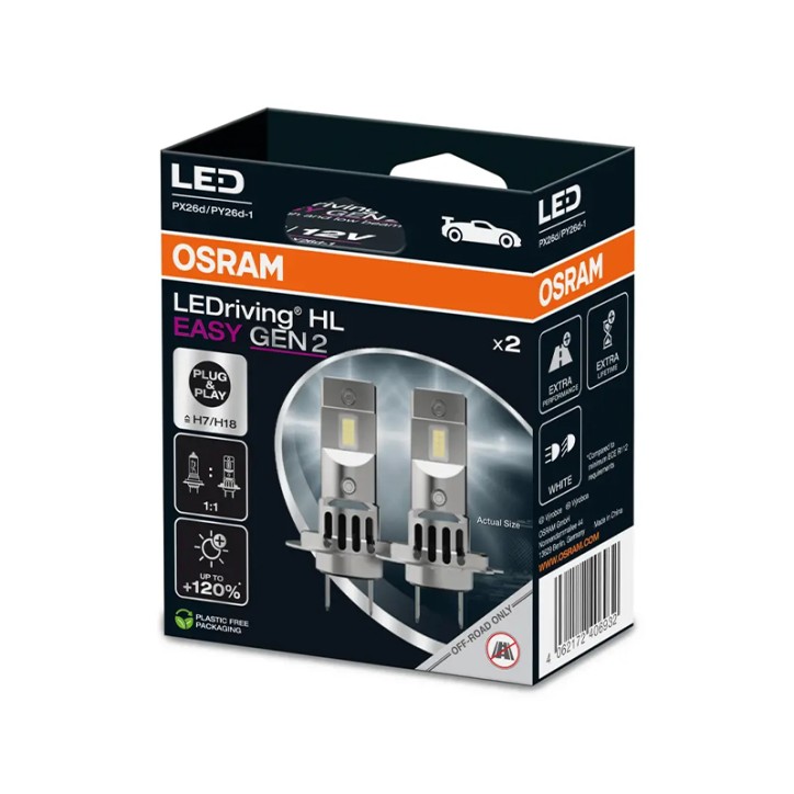 Kit 2 Lampes LED H7/H18 12V/16W OSRAM LEDriving HLM EASY GEN2