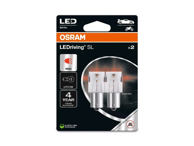 Kit 2 Lâmpadas LED P21W 12V/1.4W OSRAM LEDriving® SL RED Blister Kit 2 Lâmpadas LED P21W 12V/1.4W OSRAM LEDriving® SL RED Blister