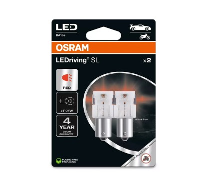 Kit 2 Lâmpadas LED P21W 12V/1.4W OSRAM LEDriving® SL RED Blister
