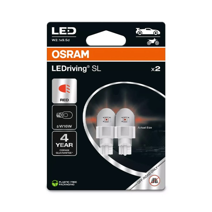 Kit 2 Lámparas LED W16W 12V/1.4W OSRAM LEDriving® SL RED Blister