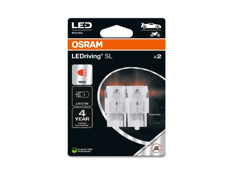 Kit 2 Lâmpadas LED W21W 12V/1.4W OSRAM LEDriving® SL RED Blister Kit 2 Lâmpadas LED W21W 12V/1.4W OSRAM LEDriving® SL RED Blister