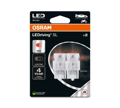 Kit 2 Lâmpadas LED W21W 12V/1.4W OSRAM LEDriving® SL RED Blister