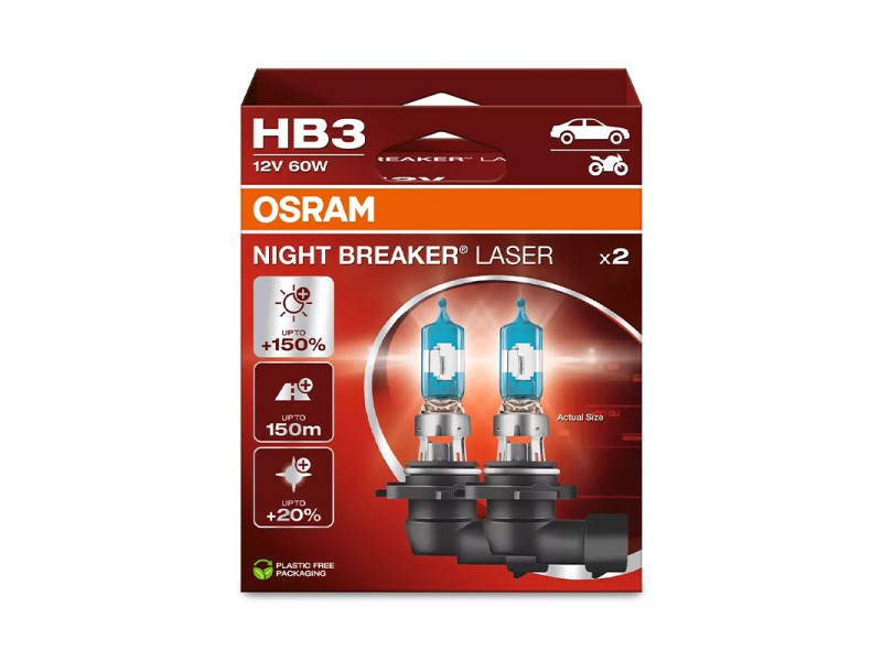 Kit 2 Lámparas HB3 12V/60W OSRAM Night Breaker® Laser HB Kit 2 Lámparas HB3 12V/60W OSRAM Night Breaker® Laser HB