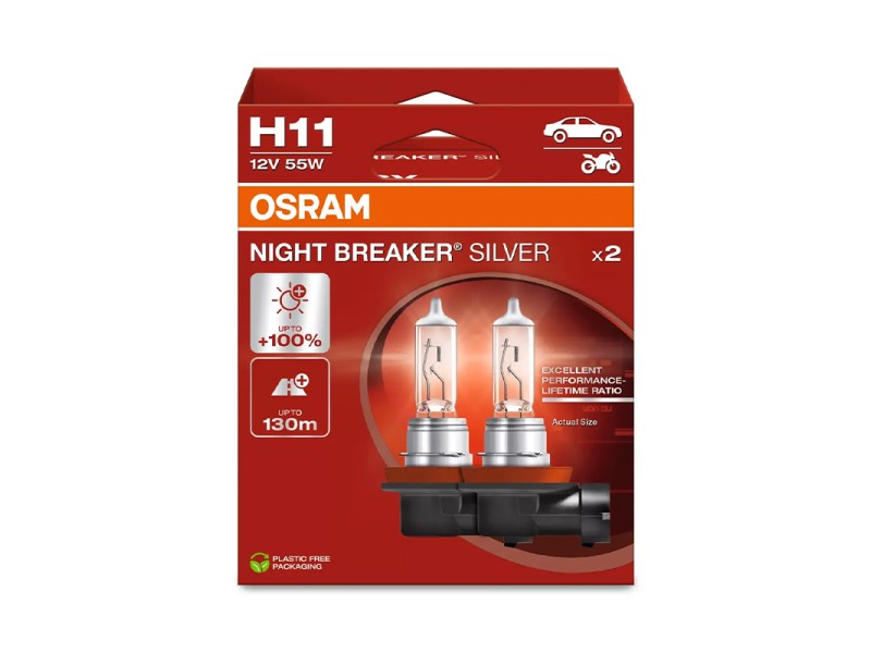 Kit 2 Lampes H11 12V/55W OSRAM Night Beaker® Silver HB Kit 2 Lampes H11 12V/55W OSRAM Night Beaker® Silver HB