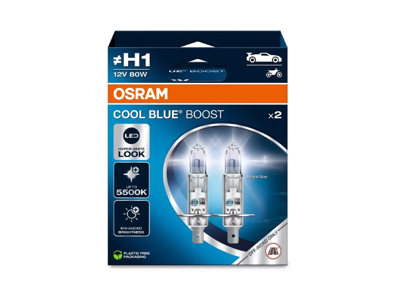 Kit 2 Lampes H1 12V/80W OSRAM Cool Blue Boost® HB Kit 2 Lampes H1 12V/80W OSRAM Cool Blue Boost® HB