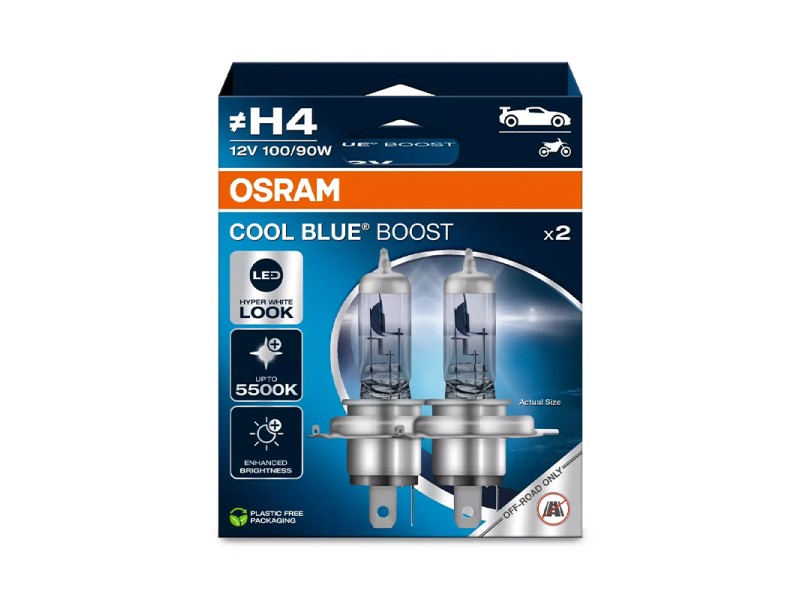 Kit 2 Lámparas H4 12V 100/90W OSRAM Cool Blue Boost® HB Kit 2 Lámparas H4 12V 100/90W OSRAM Cool Blue Boost® HB