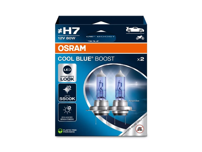 Kit 2 Lâmpadas H7 12V/80W OSRAM Cool Blue Boost® HB Kit 2 Lâmpadas H7 12V/80W OSRAM Cool Blue Boost® HB