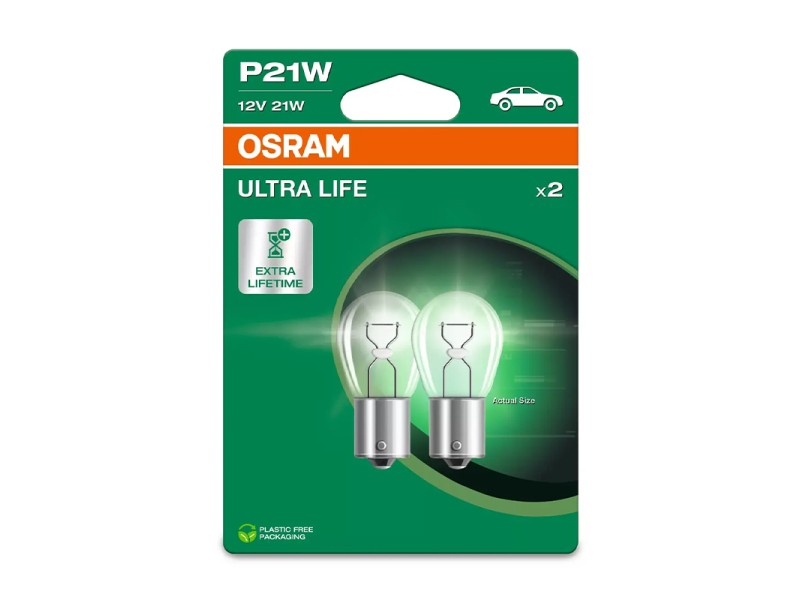 Kit 2 Lámparas P21W 12V/21W OSRAM Ultra Life® Blister Kit 2 Lámparas P21W 12V/21W OSRAM Ultra Life® Blister