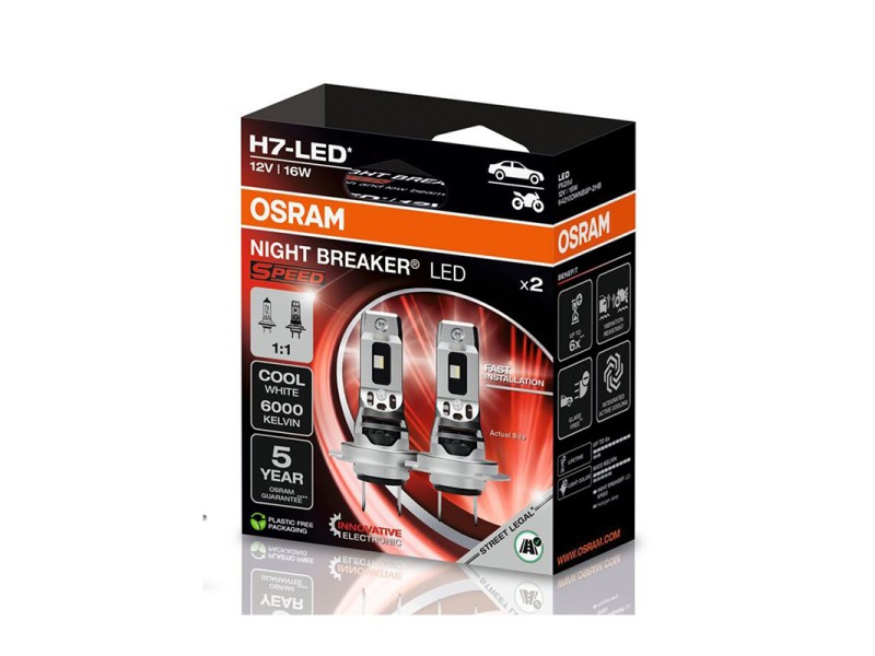 Kit 2 Lampes LED H7 12V/16W OSRAM Night Breaker LED SPEED Kit 2 Lampes LED H7 12V/16W OSRAM Night Breaker LED SPEED