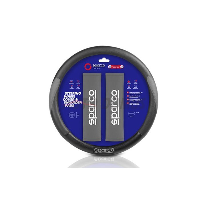 [27.SPC1116KGR] COBERTURA DE VOLANTE + ALMOFADAS CINTO BKGR