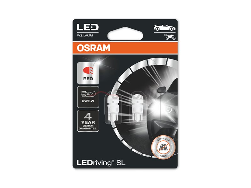 Kit 2 LED Lamps W5W 12V/1W OSRAM LEDriving® SL RED
